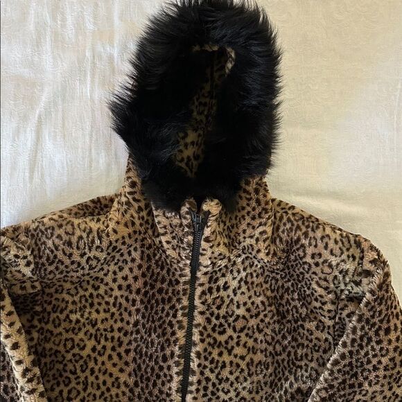 Jackets & Blazers - Fur Coat Jacket Hip Length Hooded Lined Cheetah Print